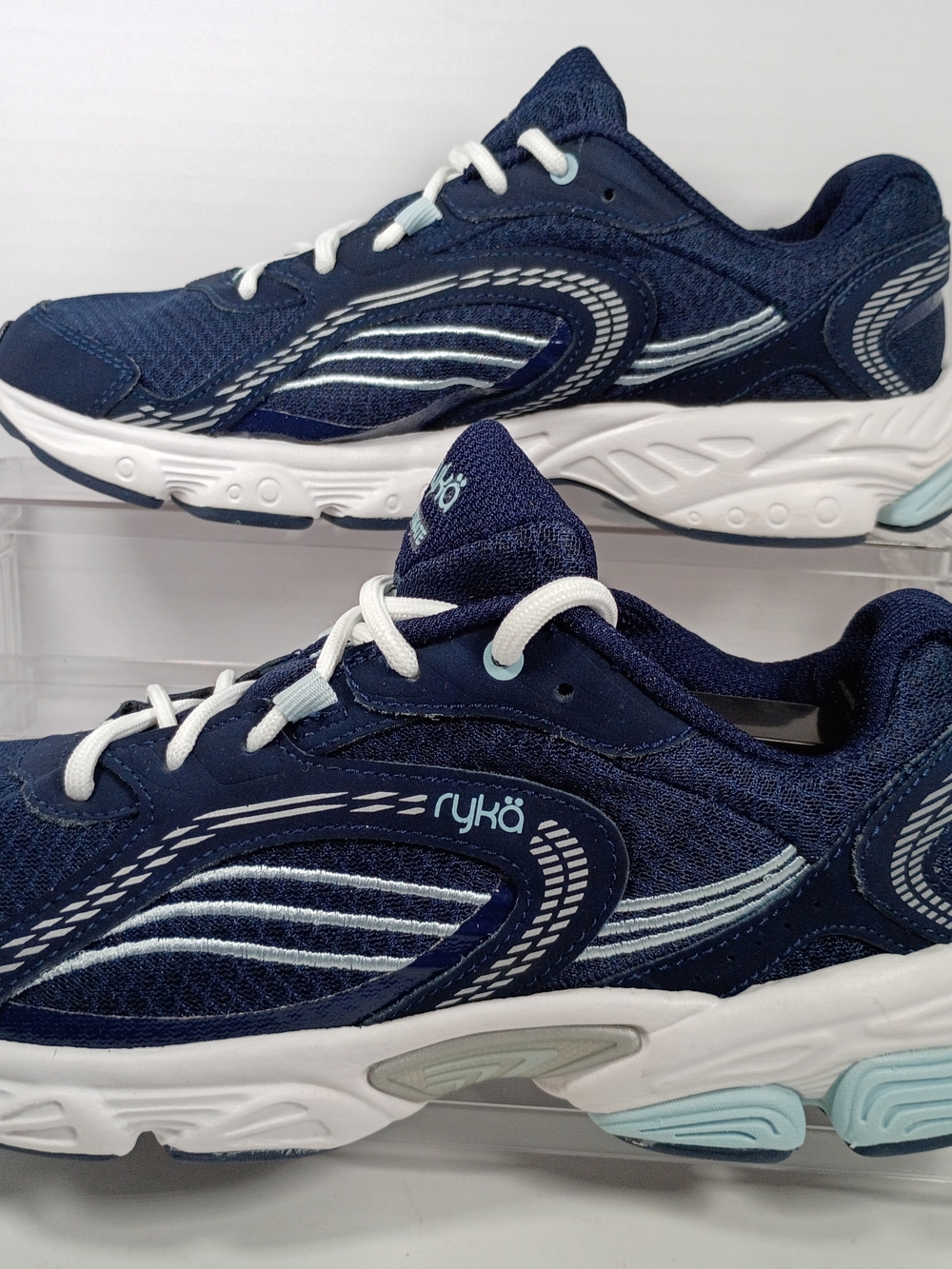 Ryka Ultimate Mesh Lace Up Navy White Light Blue Breathable Sneakers Women's 8
